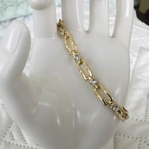 Vintage Gold-Tone Link Bracelet with Clear Crystal Stones - Women Jewelry